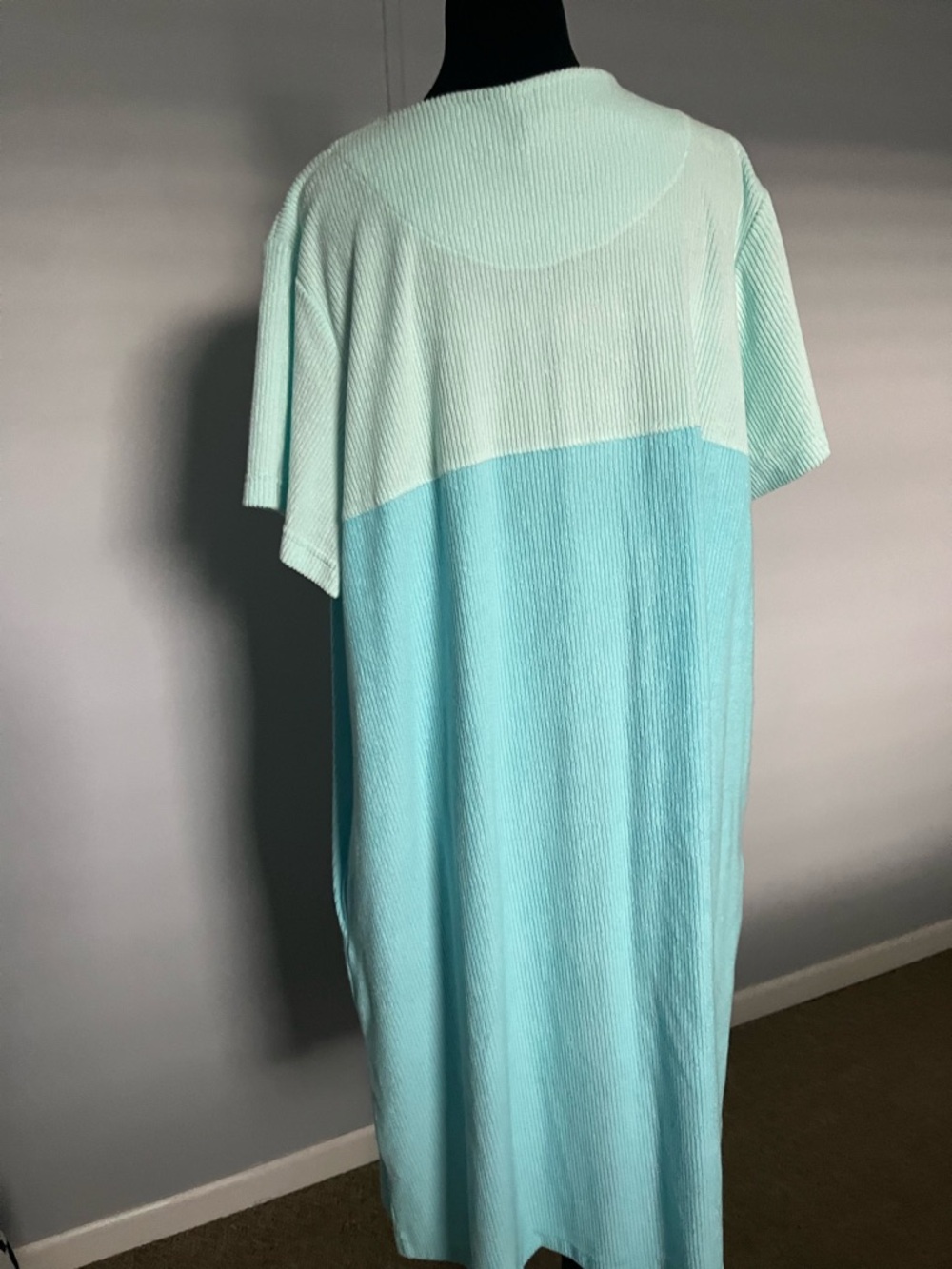 Stan Herman Light Blue Color Block Zip-Front House Dress with Yellow Stripe - Picture 5 of 11